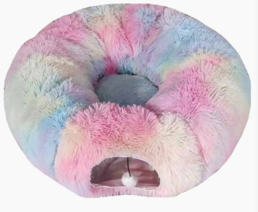 Lit multifonction en peluche pour chat avec tunnel et ouverture de jeu
