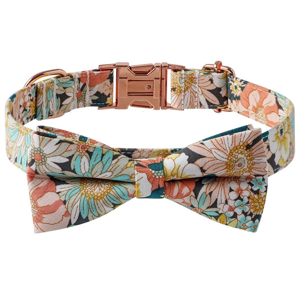 Collier pour chien en coton floral avec boucle rose
