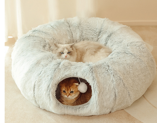Lit multifonction en peluche pour chat avec tunnel et ouverture de jeu